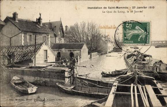 KP Saint Mammès Seine et Marne, powódź 27 stycznia 1910, Quai du Loing 28 stycznia