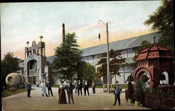 Postcard Zwickau in Saxony, trade and industrial exhibition in 1906, machine hall with a clip bag