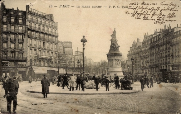 Ansichtkaart Parijs XVII., Place Clichy, monument