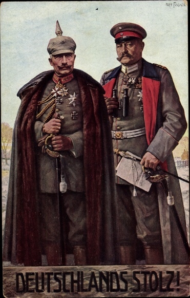 Artist Postcard Fischer, Germany's pride, Field Marshal Paul von Hindenburg, Kaiser Wilhelm II