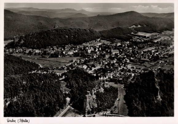 Postcard Dahn in the Palatinate, aerial photograph