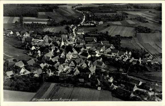 Postcard Wiesenbach in Baden, aerial photograph