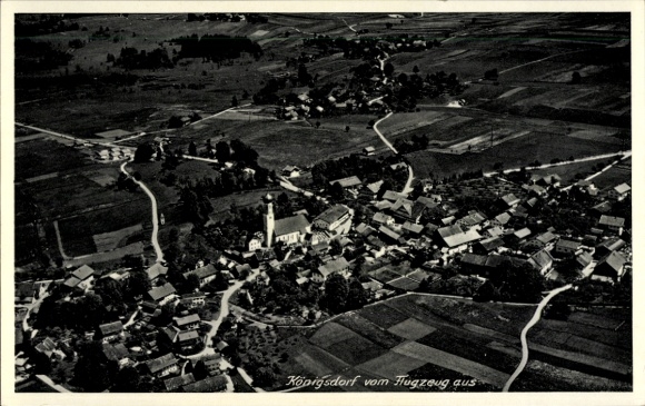 Postcard Königsdorf in Upper Bavaria, aerial photograph