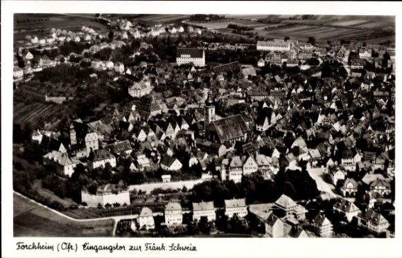 Ak Forchheim in Oberfranken Bayern, Fliegeraufnahme, Eingang zur Fränk. Schweiz