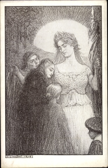 Artist Postcard People seek protection from the protective goddess, allegory, France