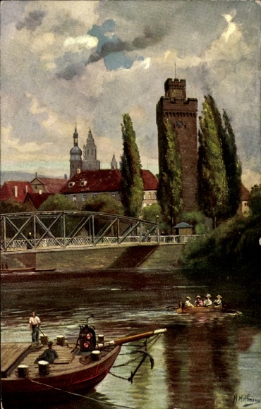 Artysta KP Hoffmann, H., Heilbronn, most na Neckarze, wieża idola