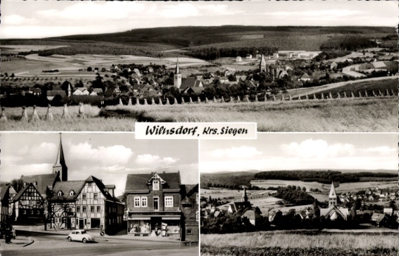 PC Wilnsdorf in the Siegen district, panorama, street section, church tower