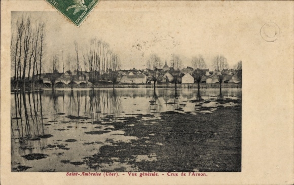CPA Cher, Crue de l'Arnon, vue generale