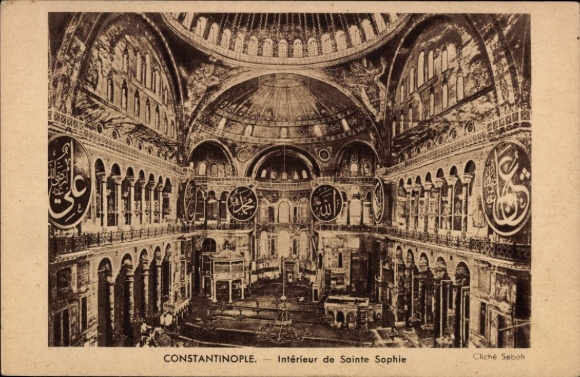 Ak Konstantinopel Istanbul Türkei, Innenansicht der Hagia Sophia,  arabische Schriftzüge