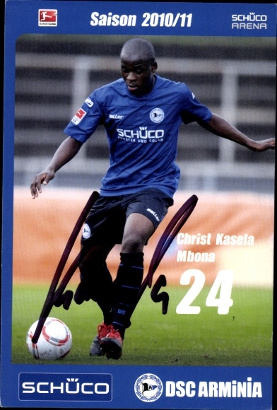 Autograph card footballer Christ Kasela Mbona, DSC Arminia Bielefeld, autograph