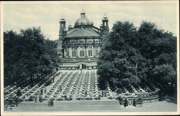Postcard Dresden, annual show of German work, main restaurant with concert garden