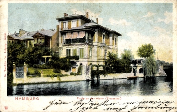 Postcard Hamburg, on the Alster, Frauenthal