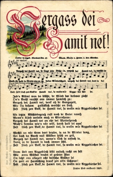 Song Postcard Günther, Anton, Forget dei Hamit net, Ore Mountain dialect No. 47