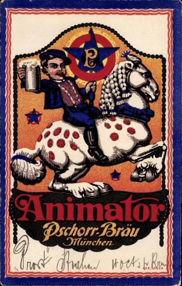 Artist Postcard Animator Pschorr Bräu Munich, Beer Advertising