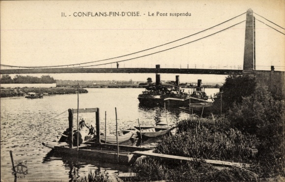 CPA Conflans Fin d'Oise Yvelines, Le Pont suspendu