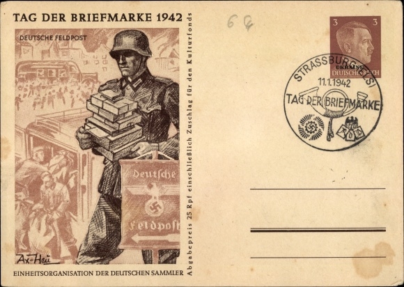 Ganzsachen Künstler Ak Axster Heudtlaß, Tag der Briefmarke 1942, Deutsche Feldpost
