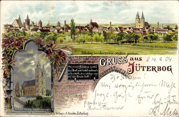 Moonlight Chromo-Litho Jüterbog in Brandenburg, general view, St. Nicholas Church