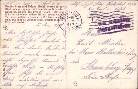 Postcard Brussels, Gare du Nord et Place Rogier, Hotel Palace, trams
