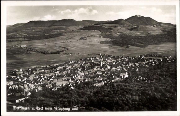 Postcard Dettingen unter Teck, aerial photograph