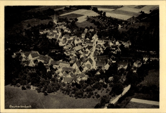 Postcard Baumerlenbach Öhringen in the Hohenlohekreis Württemberg, aerial photograph of rural architecture,