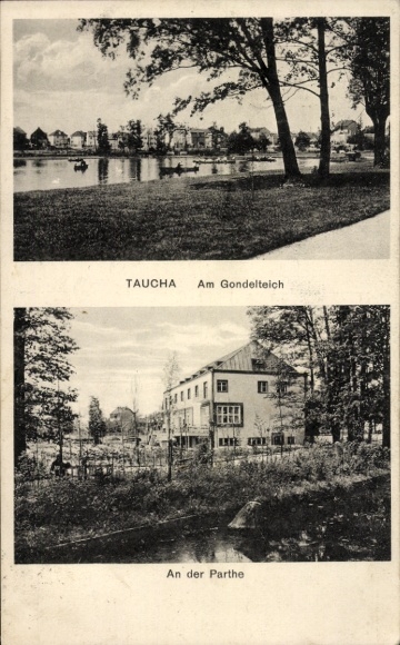Ak Taucha in Nordsachsen, Am Gondelteich, An der Parthe, Fotos von Malerischem Ort