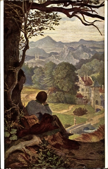 Artist Postcard v. Schwind, Moritz, On the Wandering, Series 213 2172 b