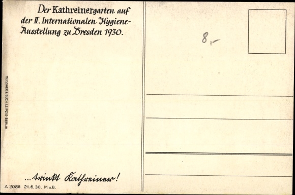 KP artysty Drezno, Kathreinergarten na II.Int. Wystawa higieny 1930