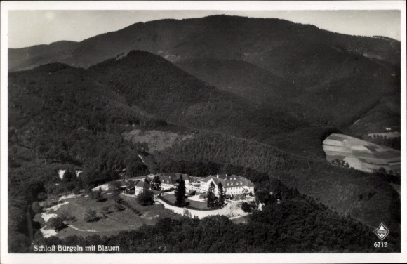 Postcard Obereggenen Schliengen in the Black Forest, Bürgeln Castle, aerial photograph, Blauen