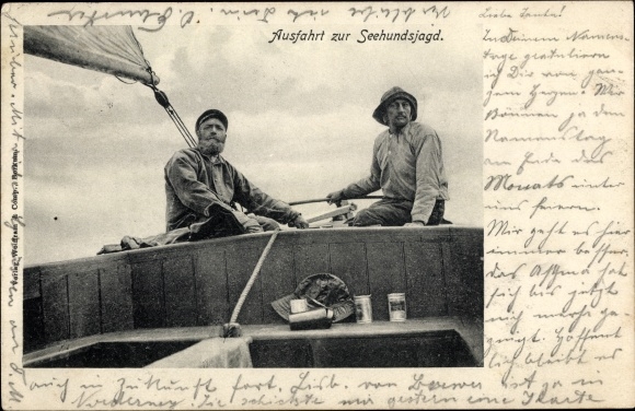 Ak Ausfahrt zur Seehundsjagd, Jäger, Boot