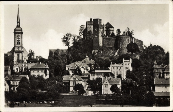 Postcard Stolpen in Sachsen, castle, church