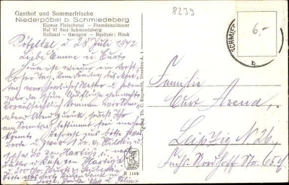 Postcard Niedermöbel Schmiedeberg in the Ore Mountains, view of the place