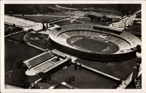 Postcard Berlin Charlottenburg Westend, Reichssportfeld, Olympic Stadium, aerial photograph