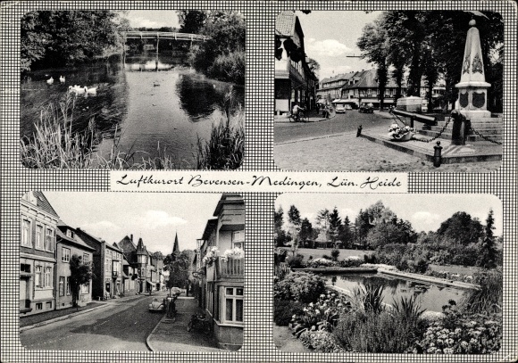 Postcard Medingen Bad Bevensen in Lower Saxony, monument, pond, street section