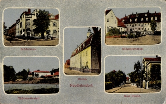 KP Neudietendorf w Turyngii, Dom Braci, Zakład dla dziewcząt, Kościół, Dom Sióstr, Neue Straße