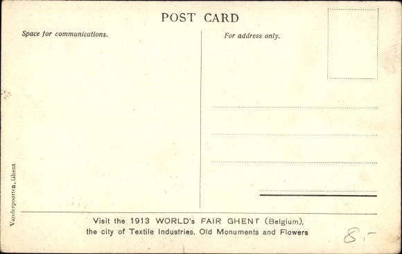 Artist PC Gand Gent Ghent East Flanders, International Universal Exhibition 1913, World Exhibition