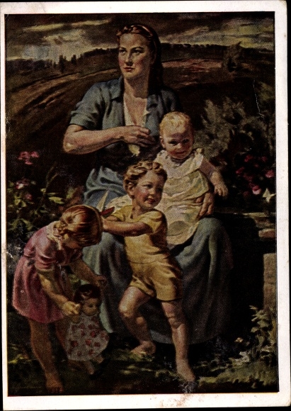 Künstler Ak Heymann, Richard, In sicherer Hut, Mutter mit Kindern, HDK 167