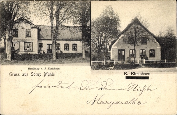 Ak Sörup in Angels, Sörup-molen, perceel J. Ehrichsen, huis E. Erichsen