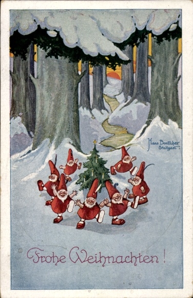 Artist Postcard Boettcher, Hans, Merry Christmas, dancing dwarves