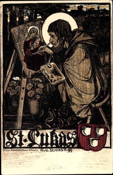 Artist Chromo-Litho Schiestl, Rudolf, St. Luke, painting saint, brother of Matthew