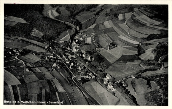Postcard Benolpe Kirchhundem in the Sauerland, aerial photograph