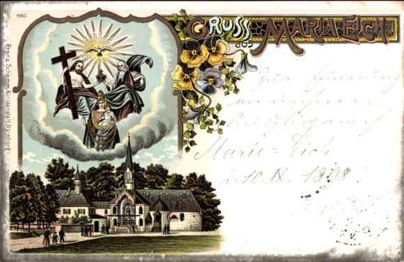 Chromo-Litho Planegg Upper Bavaria, Maria Eich Monastery, Cross, Dove