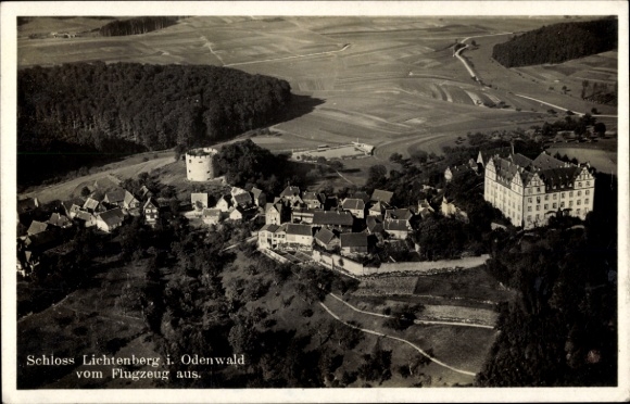 Postcard Fischbachtal in the Odenwald, Lichtenberg Castle, aerial photo