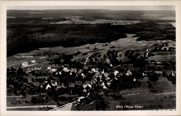 Ak Wart Altensteig im Schwarzwald, Fliegeraufnahme