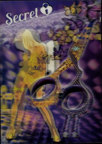 3 D Postcard Secret, naked woman, scissors, advertising, Jaguar Solingen