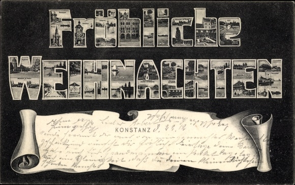 Letters PC Constance on Lake Constance, city views, congratulations Christmas