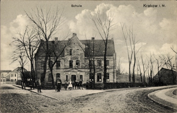 Postcard Krakow am See in Mecklenburg, School