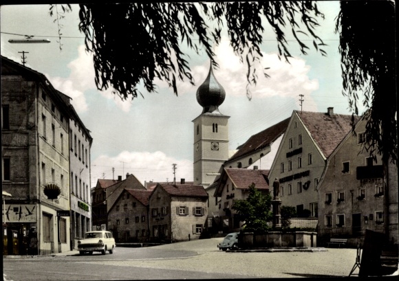 Postcard Ruhmannsfelden in the Bavarian Forest, market square