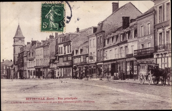 Postcard Beuzeville Eure, Main Street, Hat shop
