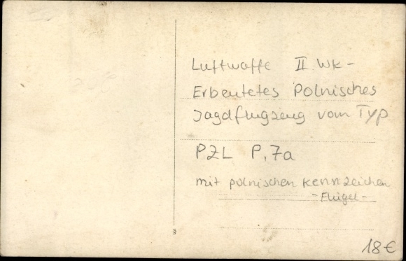 Photo Postcard Captured Polish fighter plane PZL P 7a, II WW
