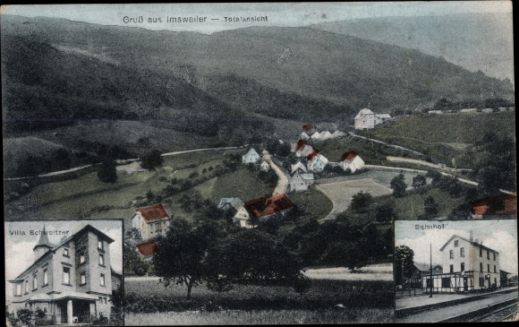 Ak Imsweiler in der Pfalz, Gesamtansicht, Villa Schweitzer, Bahnhof